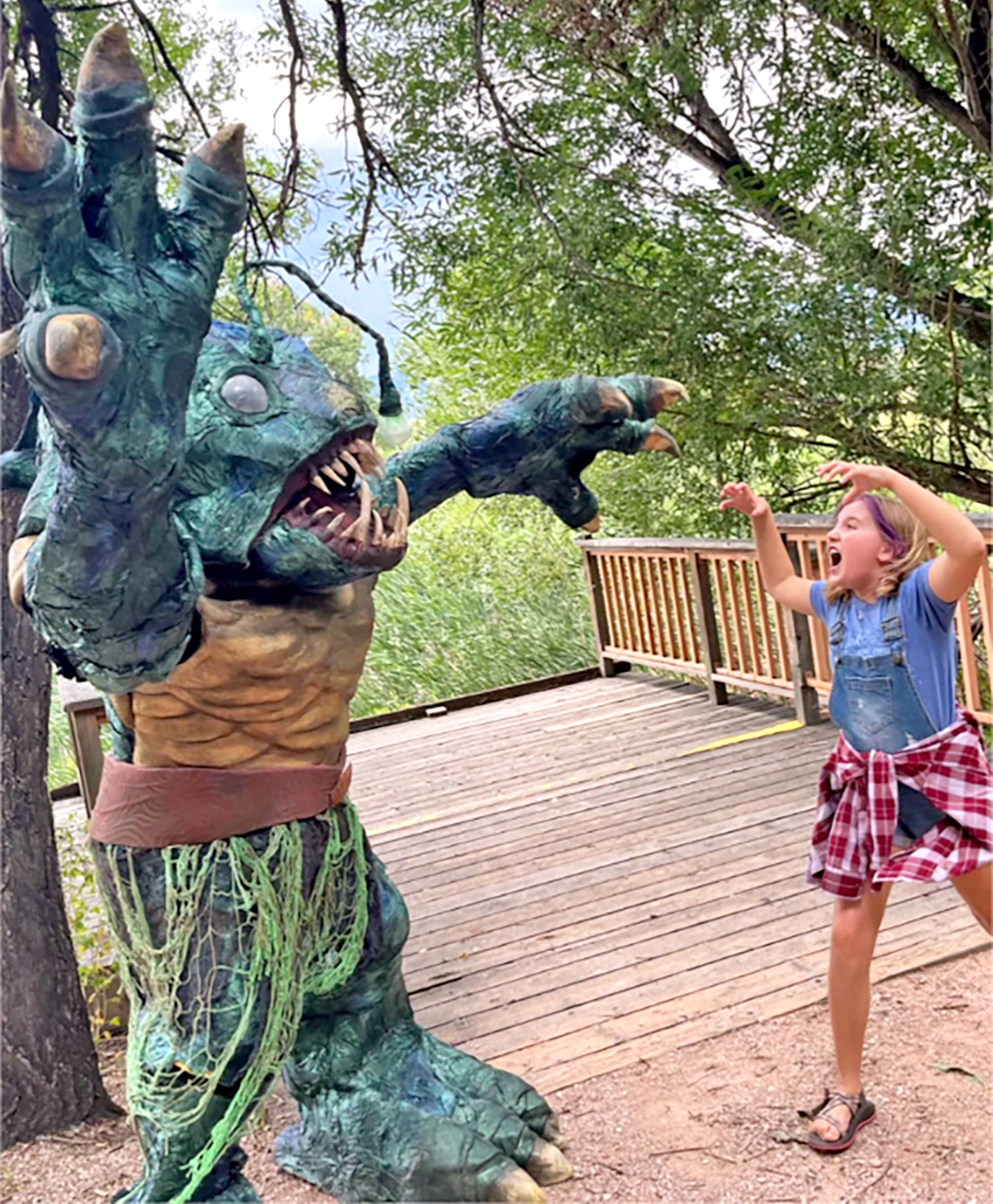 Courtesy image. Teagan Hodur reacts to a sea monster played by Ryan Wilkes in a scene from “Ghost Fish: The Legend of the Lake.”