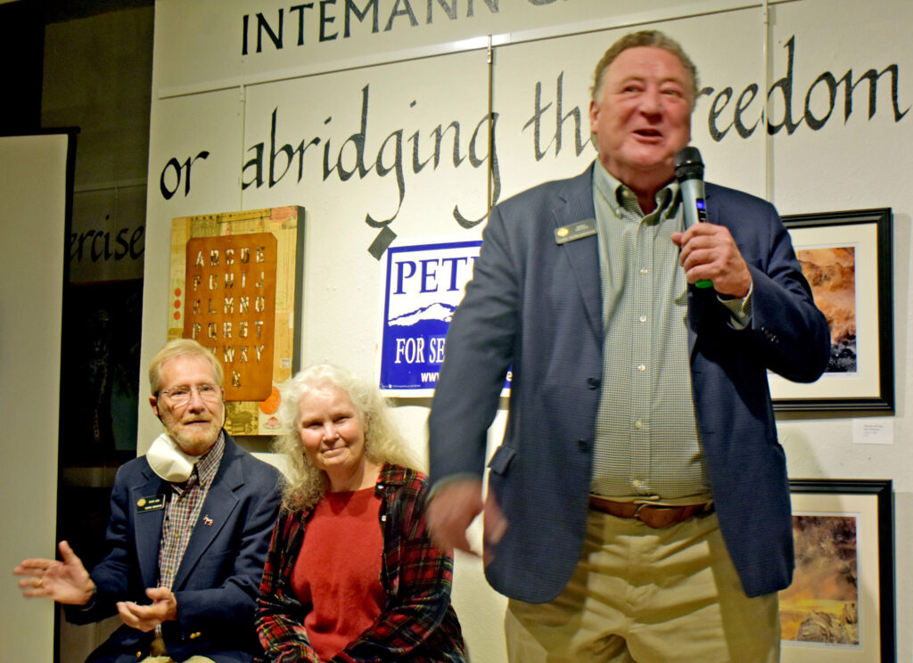 Photo by Rhonda Van Pelt. State Rep. Marc Snyder (D-District 18) speaks as the Lees listen.